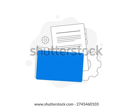Folder Icon With Gear Symbols. Simple Visual Of Document Storage With Settings Gear And Cloud Backup