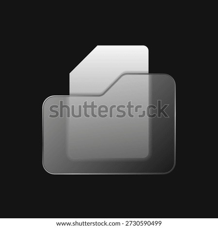 Folder icon in glassmorphism style. A sheet of white paper under transparent glass. A black and white sketch in the glassmorphism style.