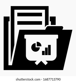 Folder icon and growth graph. Pictograms of production. Illustration of a business plan. Project documents. Vector icon.