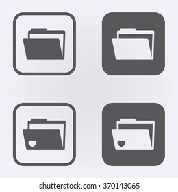 Folder icon and folder icon with heart symbol set . Vector illustration