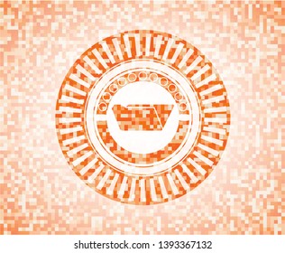 folder icon inside abstract emblem, orange mosaic background