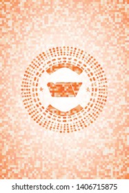 folder icon inside abstract emblem, orange mosaic background