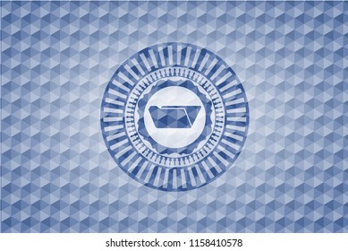 folder icon inside blue emblem with geometric pattern background.