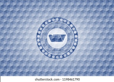 folder icon inside blue emblem with geometric pattern background.