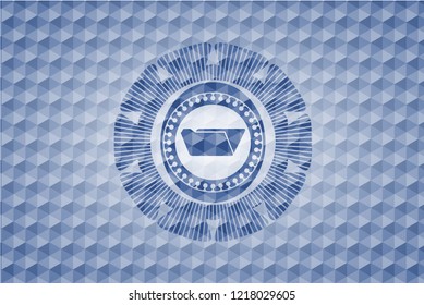 folder icon inside blue emblem with geometric pattern background.