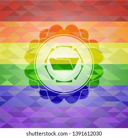 folder icon inside emblem on mosaic background with the colors of the LGBT flag