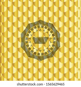 folder icon inside gold shiny emblem. Scales pattern. Vector Illustration. Detailed.