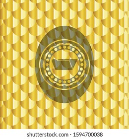 folder icon inside gold shiny badge. Scales pattern. Vector Illustration. Detailed.