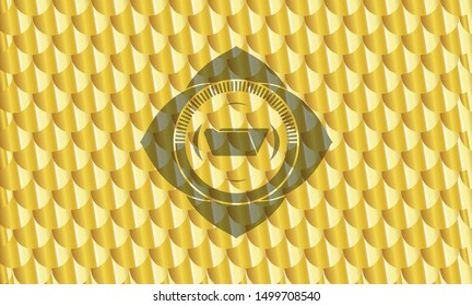 folder icon inside golden badge or emblem. Scales pattern. Vector Illustration. Detailed.