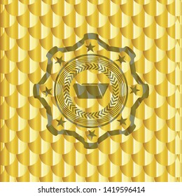 folder icon inside golden emblem or badge. Scales pattern. Vector Illustration. Detailed.