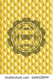 folder icon inside golden emblem. Scales pattern. Vector Illustration. Detailed.