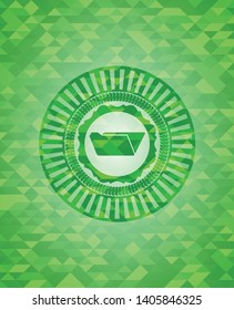 folder icon inside green emblem with triangle mosaic background