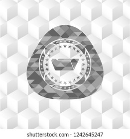 folder icon inside grey badge with geometric cube white background