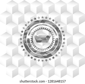 folder icon inside grey badge with geometric cube white background