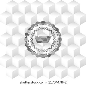 folder icon inside grey emblem with geometric cube white background