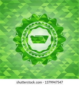 folder icon inside realistic green emblem. Mosaic background
