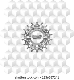 folder icon inside realistic grey emblem with cube white background