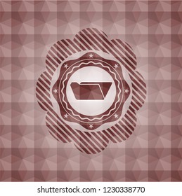 folder icon inside red seamless emblem with geometric background.