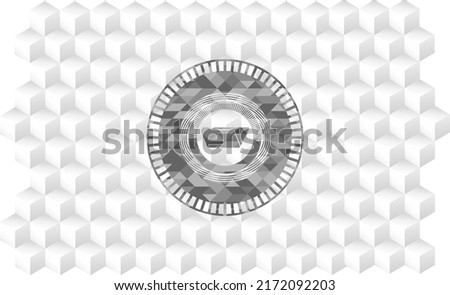 folder icon inside retro style grey emblem with geometric cube white background. 