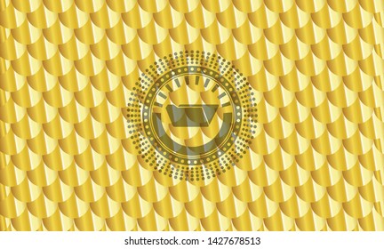 folder icon inside shiny golden emblem. Scales pattern. Vector Illustration. Detailed.