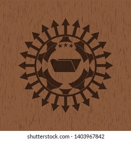folder icon inside wooden emblem