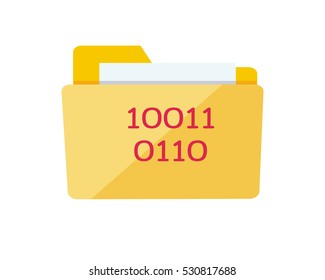 Folder icon isolated on white. Yellow web folder sign with IT data. Interface of button for data storage. Multimedia archive. Information saver. Folder for web documents. Vector in flat style design