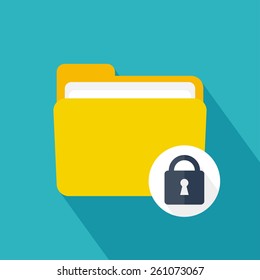 Folder icon with lock. Flat design. Vector illustration