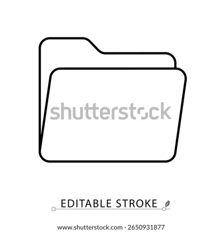 A folder icon in minimalist style with editable stroke. File directory, document storage, digital organizer, system structure, archive container, desktop element, outline vector illustration.