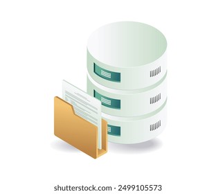 A folder icon next to a server icon with a file, representing data storage and organization