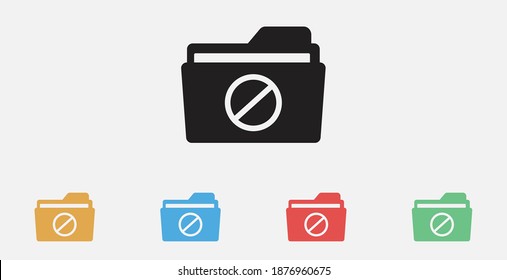 Folder icon with not allowed sign. Folder icon and block, forbidden, prohibit symbol. Set of colorful flat design icons. 
