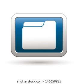 Folder icon on the blue with silver rectangular button. Vector illustration