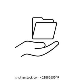 Folder icon on hand line style isolated on white background. Vector illustration