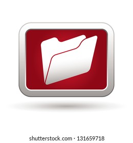Folder icon on the red with silver rectangular button. Vector illustration