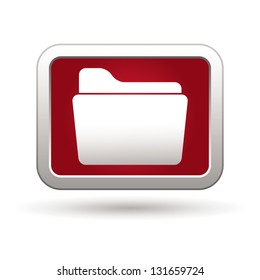 Folder icon on the red with silver rectangular button. Vector illustration