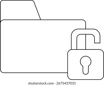 folder icon and open padlock icon with white background.with black lines