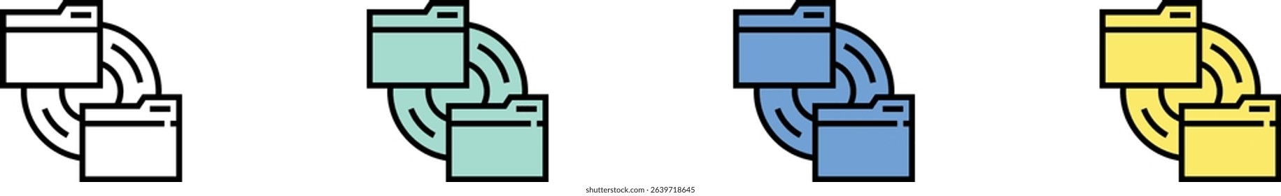 folder icon. Outline, Green, Blue and Yellow Style Design Isolated On White Background