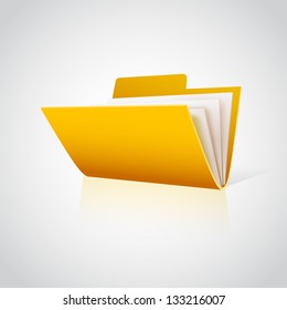 Folder icon with paper on white. Vector
