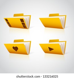 Folder icon with paper on white. Vector