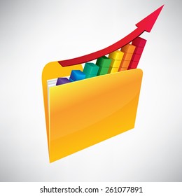 Folder icon with paper sheet and 3D Graph, icon isolated on white, vector