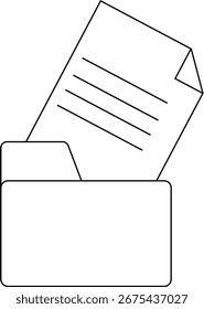 ícone de pasta e ícone de papel com fundo branco.com linhas pretas