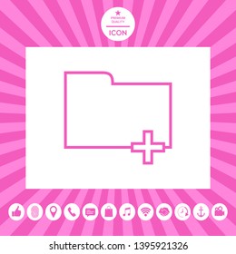 Folder icon with plus sign - Add, attach, create a folder or a new document. Signs and symbols for your design