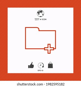 Folder icon with plus sign - Add, attach, create a folder or a new document. Signs and symbols for your design