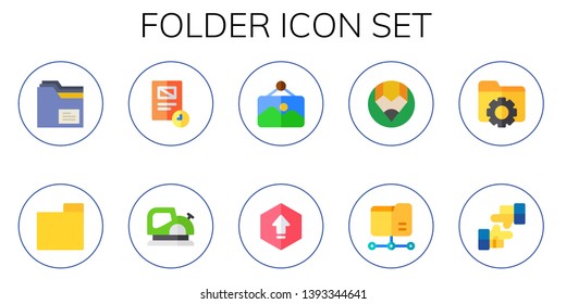 folder icon set. 10 flat folder icons.  Collection Of - document, planer, picture, upload, compose, photograph