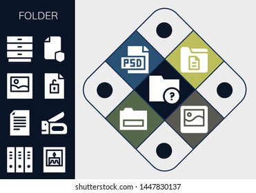 folder icon set. 13 filled folder icons.  Collection Of - Folder, Folders, Picture, File, Stapler, Drawers, Document, Psd