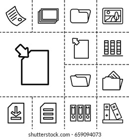 Folder icon. set of 13 outline foldericons such as photos, folder, binder, file, document in folder, document, picture, paper