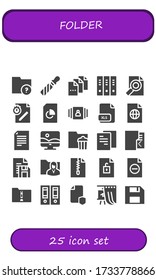 folder icon set. 25 filled folder icons.  Simple modern icons such as: Folder, File, Folders, Document, Gallery, Xls, Photoshop, Documentation, Diskette