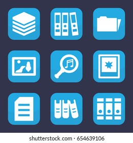 Folder icon. set of 9 filled folder icons such as binder, serach music, folder, photo, picture, archive
