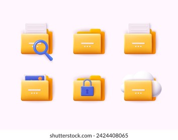 Folder icon set. Can be used for your website design, app, logo, UI. 3D Web Vector Illustrations.