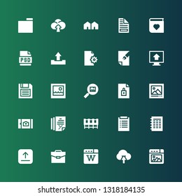 folder icon set. Collection of 25 filled folder icons included Picture, Upload, Wikipedia, Portfolio, File, Diagnosis, Cabinet, Diskette, Psd, Photo album, Attached, Folder