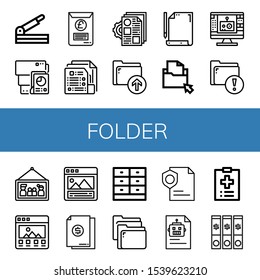 folder icon set. Collection of Paper cutter, Document, Documentation, Upload, Paper, Folder, Edit tool, Picture, Portfolio, Drawer, Folders, Page, Medical record, File icons